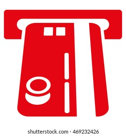 Bank ATM icon. Vector style is flat iconic symbol with rounded angles, red color, white background.
