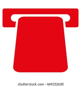 Bank ATM icon. Vector style is flat iconic symbol with rounded angles, red color, white background.