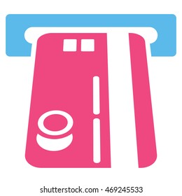Bank ATM icon. Vector style is bicolor flat iconic symbol with rounded angles, pink and blue colors, white background.