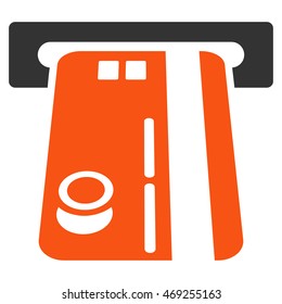 Bank ATM icon. Vector style is bicolor flat iconic symbol with rounded angles, orange and gray colors, white background.