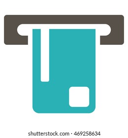 Bank ATM icon. Vector style is bicolor flat iconic symbol with rounded angles, grey and cyan colors, white background.