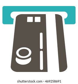 Bank ATM icon. Vector style is bicolor flat iconic symbol with rounded angles, grey and cyan colors, white background.