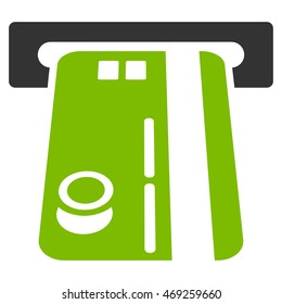 Bank ATM icon. Vector style is bicolor flat iconic symbol with rounded angles, eco green and gray colors, white background.