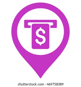 Bank ATM Marker icon. Vector style is flat iconic symbol with rounded angles, violet color, white background.