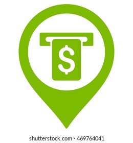 Bank ATM Marker icon. Vector style is flat iconic symbol with rounded angles, eco green color, white background.