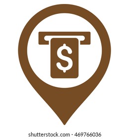 Bank ATM Marker icon. Vector style is flat iconic symbol with rounded angles, brown color, white background.