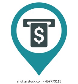 Bank ATM Marker icon. Vector style is bicolor flat iconic symbol with rounded angles, soft blue colors, white background.