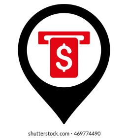 Bank ATM Marker icon. Vector style is bicolor flat iconic symbol with rounded angles, intensive red and black colors, white background.