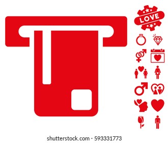 Bank ATM pictograph with bonus marriage symbols. Vector illustration style is flat iconic symbols on white background.