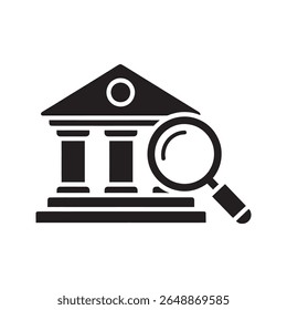 Ícone de auditoria bancária com lupa para inspeção financeira Um símbolo para análise de pesquisa de investigação e análise de fraude de uma instituição bancária