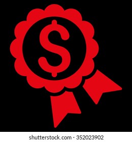 Bank Award vector icon. Style is flat symbol, red color, rounded angles, black background.