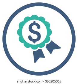 Bank Award vector icon. Style is bicolor flat circled symbol, cobalt and cyan colors, rounded angles, white background.