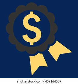 Bank Award vector icon. Style is flat symbol, yellow color, blue background.