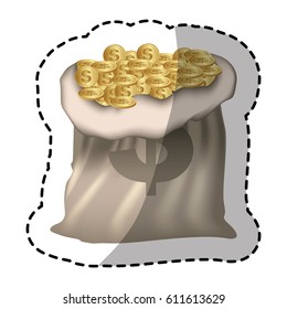 bank bag with coins inside, vector illustration design