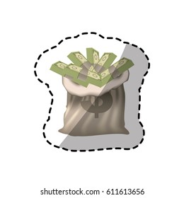 bank bag with many bills inside, vector illustration design