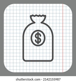 Bank bag simple icon vector. Flat desing. On graph paper. Grey background.ai
