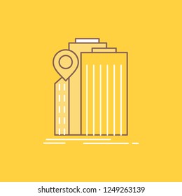 bank, banking, building, federal, government Flat Line Filled Icon. Beautiful Logo button over yellow background for UI and UX, website or mobile application