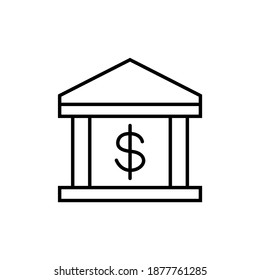 Bank, banking, finance icon symbol in flat black line style, isolated on white background