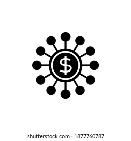Bank, banking, network icon symbol in solid black flat shape glyph icon, isolated on white background
