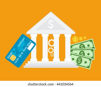 Bank, banking and receiving money. Banking transaction, secure money transfer using credit card flat design concepts of vector illustration.
