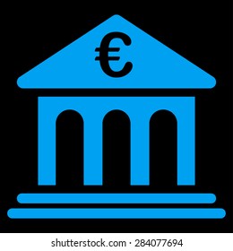 Bank from BiColor Euro Banking Icon Set. Vector style: flat, blue symbol, rounded angles, black background.