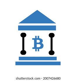 Bank bitcoin crypto currency icon (Blue and black Vector illustration)