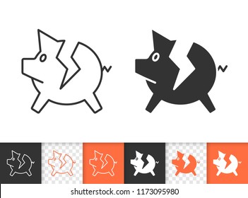 Bank Black Linear And Silhouette Icons. Thin Line Sign Of Broken Piggy. Break Piggybank Outline Pictogram Isolated On White, Color Transparent Background. Vector Icon Shape. Bank Simple Symbol Closeup