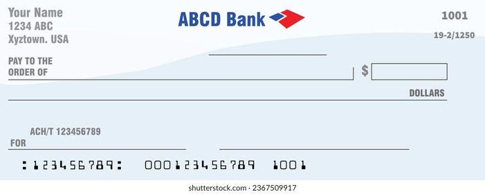 Bank Blank Cheque full editable vector, Blank bank cheque with empty field to fill.