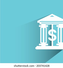 bank, blue background, flat and shadow theme
