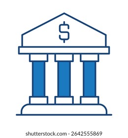 Bank Blue Line Icon. Investment, Finance, Economy, Portfolio, Strategy, Money, Investor, Currency, Retirement, Wealth Icons. Editable Stroke Vector Illustration