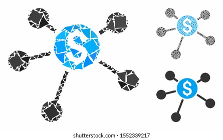 Bank branches composition of uneven elements in different sizes and shades, based on bank branches icon. Vector irregular parts are grouped into composition.