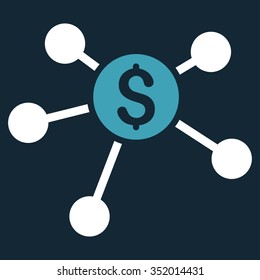 Bank Branches vector icon. Style is bicolor flat symbol, blue and white colors, rounded angles, dark blue background.