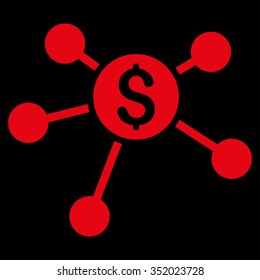 Bank Branches vector icon. Style is flat symbol, red color, rounded angles, black background.