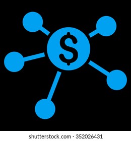 Bank Branches vector icon. Style is flat symbol, blue color, rounded angles, black background.