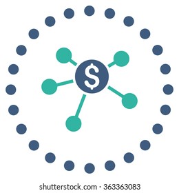 Bank Branches vector icon. Style is bicolor flat circled symbol, cobalt and cyan colors, rounded angles, white background.
