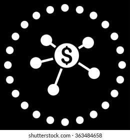 Bank Branches vector icon. Style is flat circled symbol, white color, rounded angles, black background.