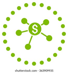 Bank Branches vector icon. Style is flat circled symbol, eco green color, rounded angles, white background.