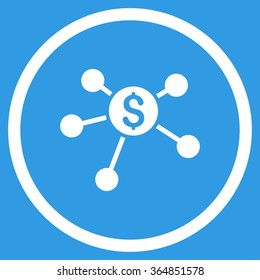 Bank Branches vector icon. Style is flat circled symbol, white color, rounded angles, blue background.