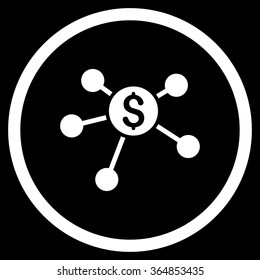 Bank Branches vector icon. Style is flat circled symbol, white color, rounded angles, black background.