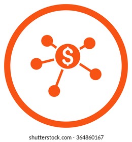 Bank Branches vector icon. Style is flat circled symbol, orange color, rounded angles, white background.
