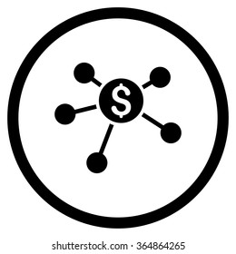 Bank Branches vector icon. Style is flat circled symbol, black color, rounded angles, white background.
