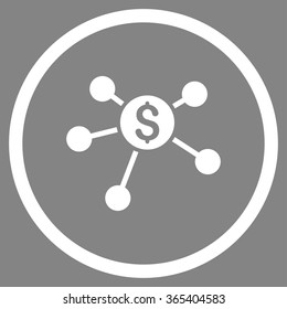 Bank Branches vector icon. Style is flat circled symbol, white color, rounded angles, gray background.
