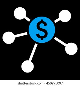 Bank Branches vector icon. Style is bicolor flat symbol, blue and white colors, black background.