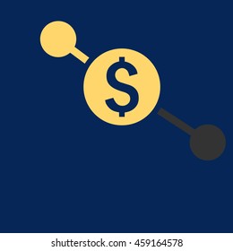 Bank Branches vector icon. Style is flat symbol, yellow color, blue background.