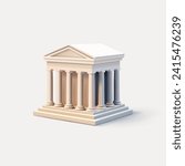 Bank Building 3d realistic render illustration, antique architecture with columns, museum or government