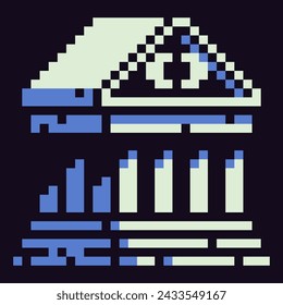 Icono abstracto de edificio bancario. Estilo plano. Diseño de punto. 8 bits. Ilustración abstracta aislada del vector.