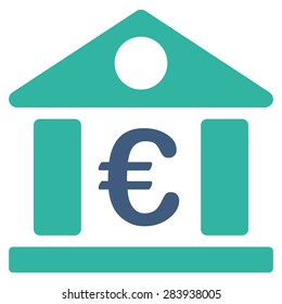 Bank building from BiColor Euro Banking Icon Set. Vector style: flat bicolor, cobalt and cyan symbol, rounded angles, white background.