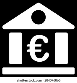 Bank building from BiColor Euro Banking Icon Set. Vector style: flat, white symbol, rounded angles, black background.