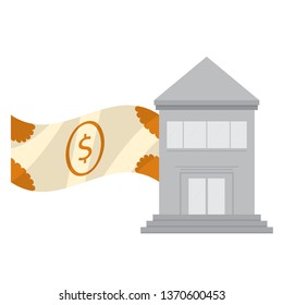 Bank building with a bill icon. Vector illustration design