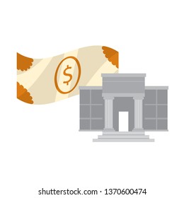 Bank building with a bill icon. Vector illustration design